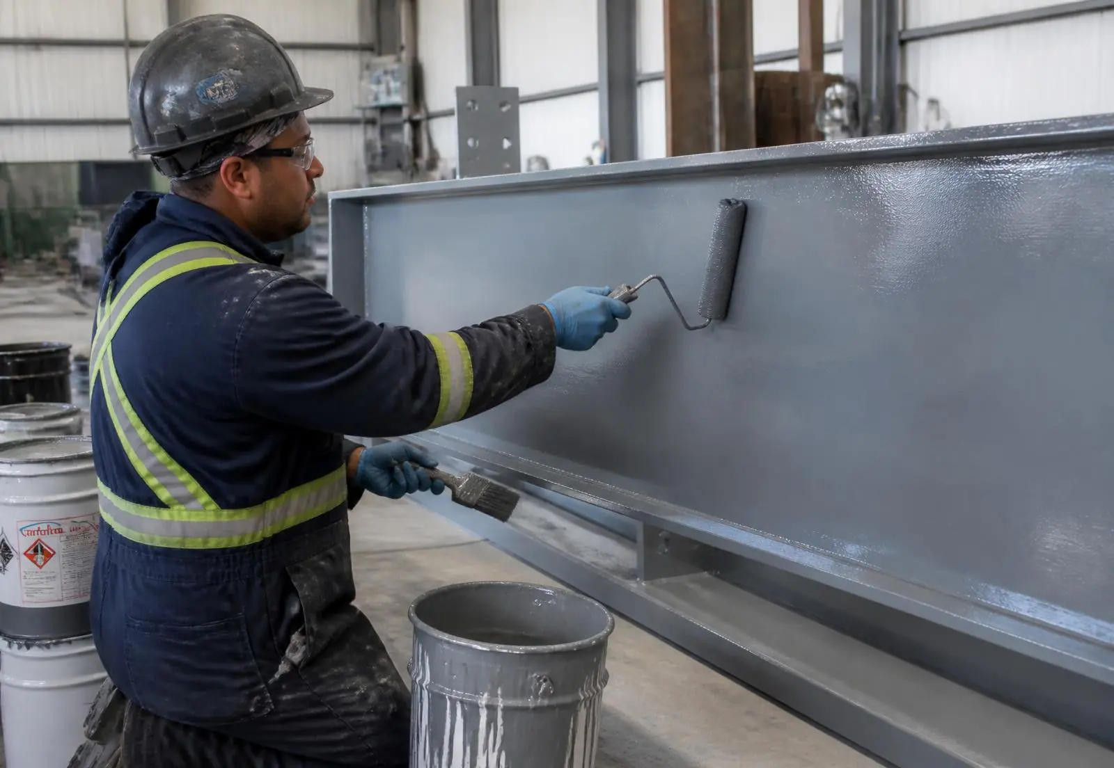 Protective coating being applied to an industrial steel component