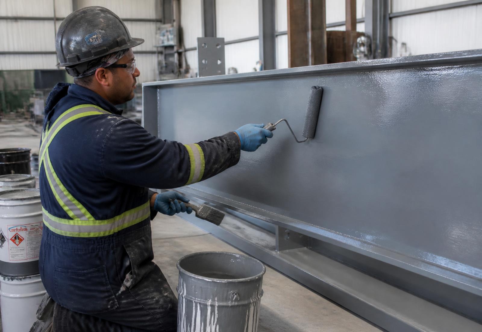 Protective coating being applied to an industrial steel component